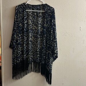 Leopard Print Fringe Kimono Cardigan